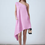 Endless Rose - Shoulder Pintucked Asymmetrical Mini Dress OFF White / XS Endless Rose - Shoulder Pintucked Asymmetrical Mini Dress OFF White / XS