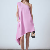 Shoulder Pintucked Asymmetrical Mini Dress