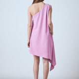 Shoulder Pintucked Asymmetrical Mini Dress