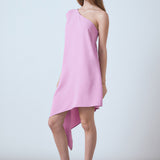 Shoulder Pintucked Asymmetrical Mini Dress