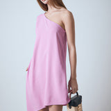 Shoulder Pintucked Asymmetrical Mini Dress