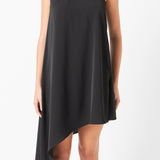 Shoulder Pintucked Asymmetrical Mini Dress