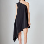 Endless Rose - Shoulder Pintucked Asymmetrical Mini Dress Off White / Xs Endless Rose - Shoulder Pintucked Asymmetrical Mini Dress Off White / Xs