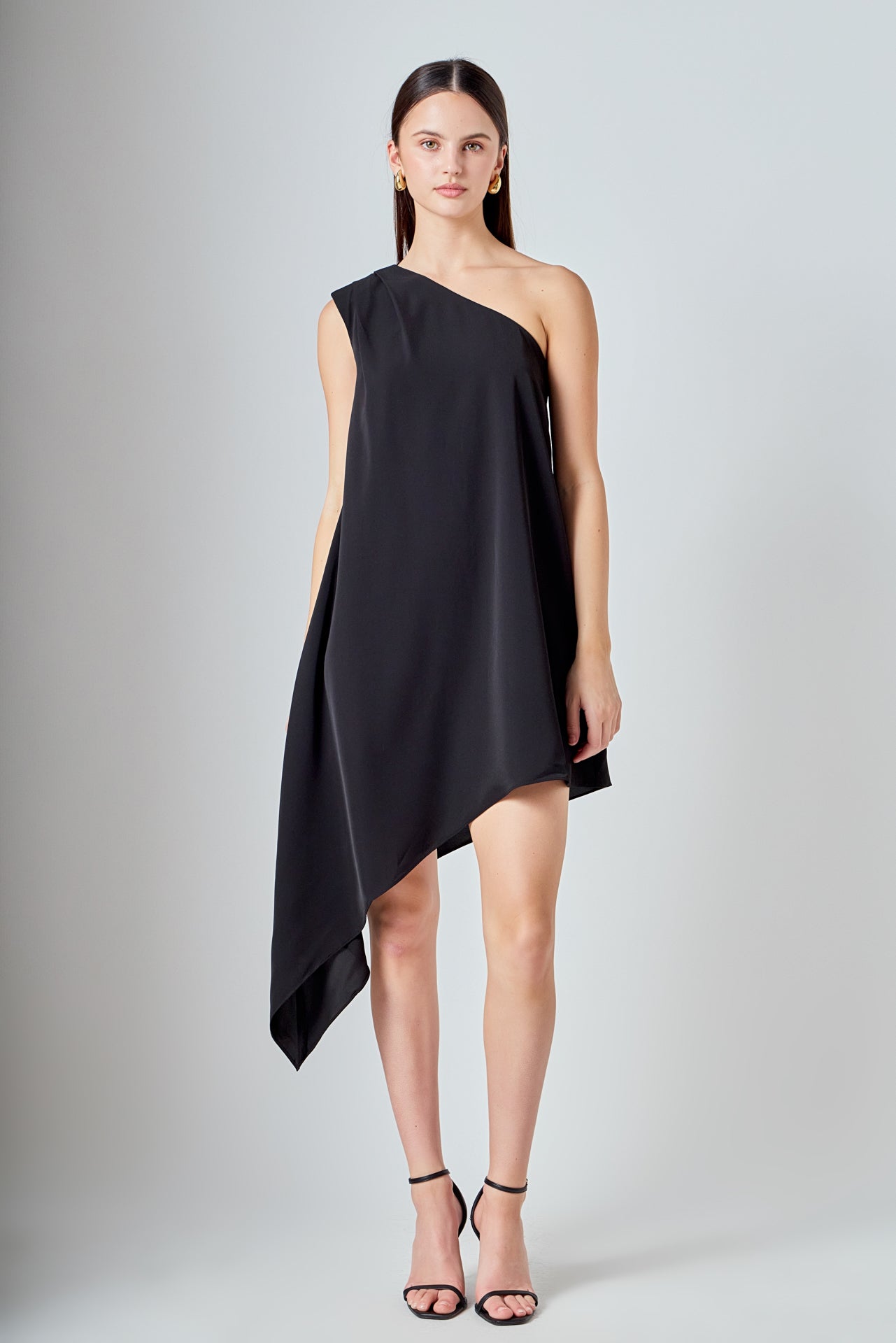 Shoulder Pintucked Asymmetrical Mini Dress