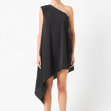 Shoulder Pintucked Asymmetrical Mini Dress