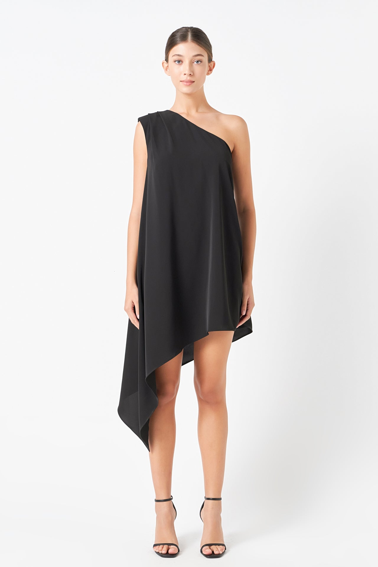 Shoulder Pintucked Asymmetrical Mini Dress