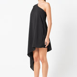 Shoulder Pintucked Asymmetrical Mini Dress
