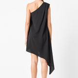 Shoulder Pintucked Asymmetrical Mini Dress