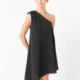 Shoulder Pintucked Asymmetrical Mini Dress