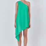 Endless Rose - Shoulder Pintucked Asymmetrical Mini Dress Off White / Xs Endless Rose - Shoulder Pintucked Asymmetrical Mini Dress Off White / Xs