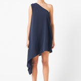 Shoulder Pintucked Asymmetrical Mini Dress