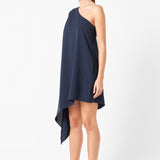 Shoulder Pintucked Asymmetrical Mini Dress