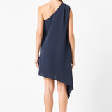 Shoulder Pintucked Asymmetrical Mini Dress