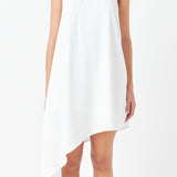 Shoulder Pintucked Asymmetrical Mini Dress