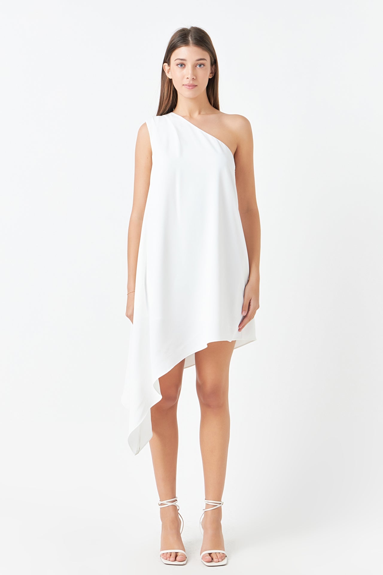 Shoulder Pintucked Asymmetrical Mini Dress