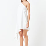 Shoulder Pintucked Asymmetrical Mini Dress