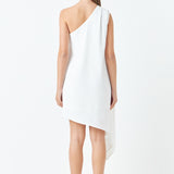 Shoulder Pintucked Asymmetrical Mini Dress