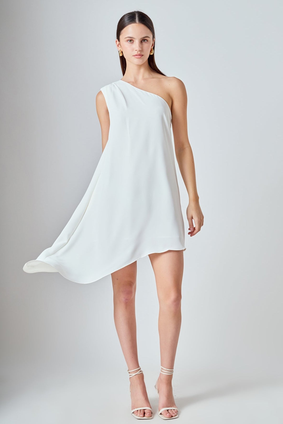 Shoulder Pintucked Asymmetrical Mini Dress