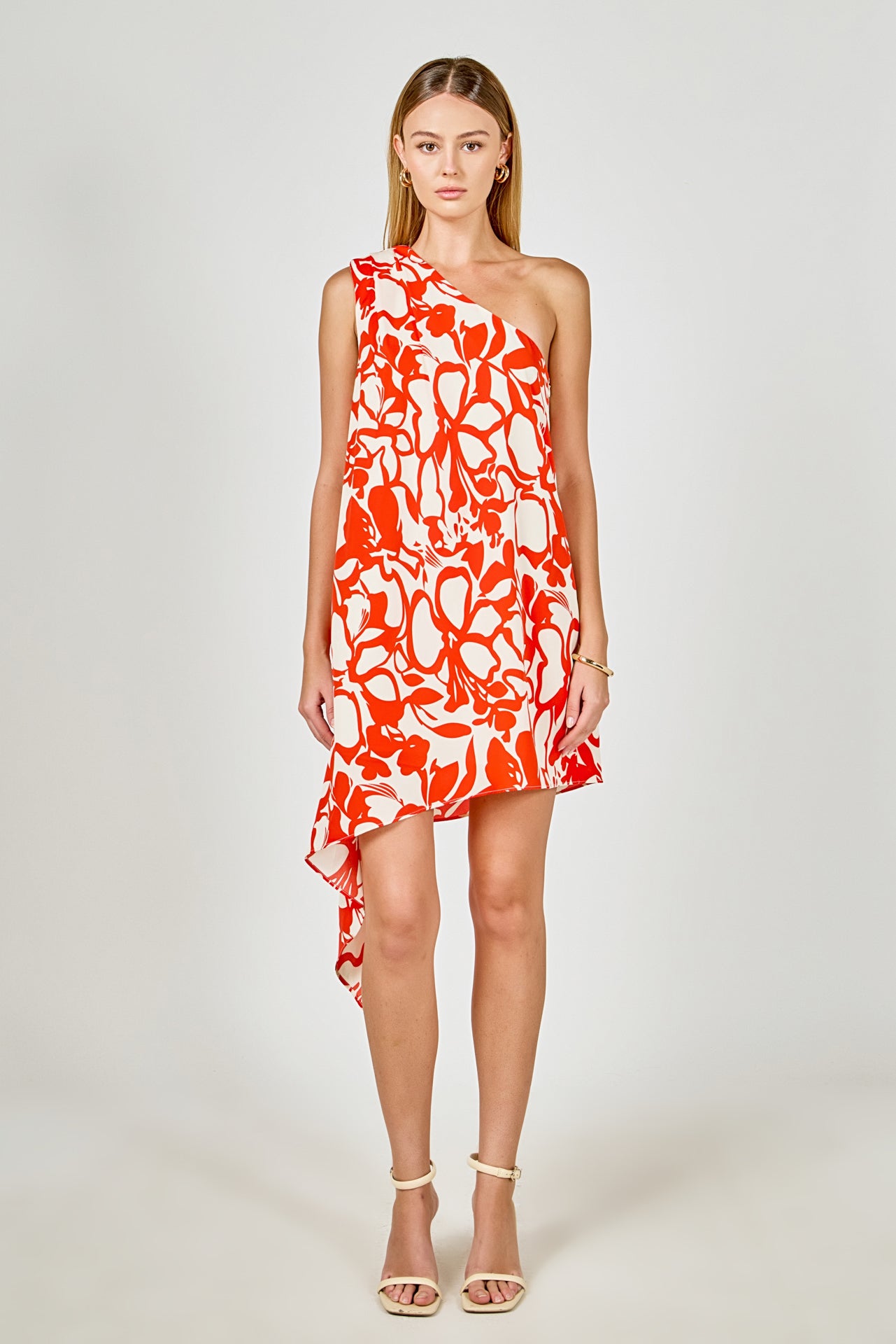 Shoulder Pintucked Asymmetrical Mini Dress