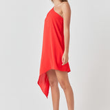 Shoulder Pintucked Asymmetrical Mini Dress