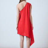 Shoulder Pintucked Asymmetrical Mini Dress