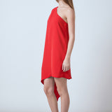 Shoulder Pintucked Asymmetrical Mini Dress