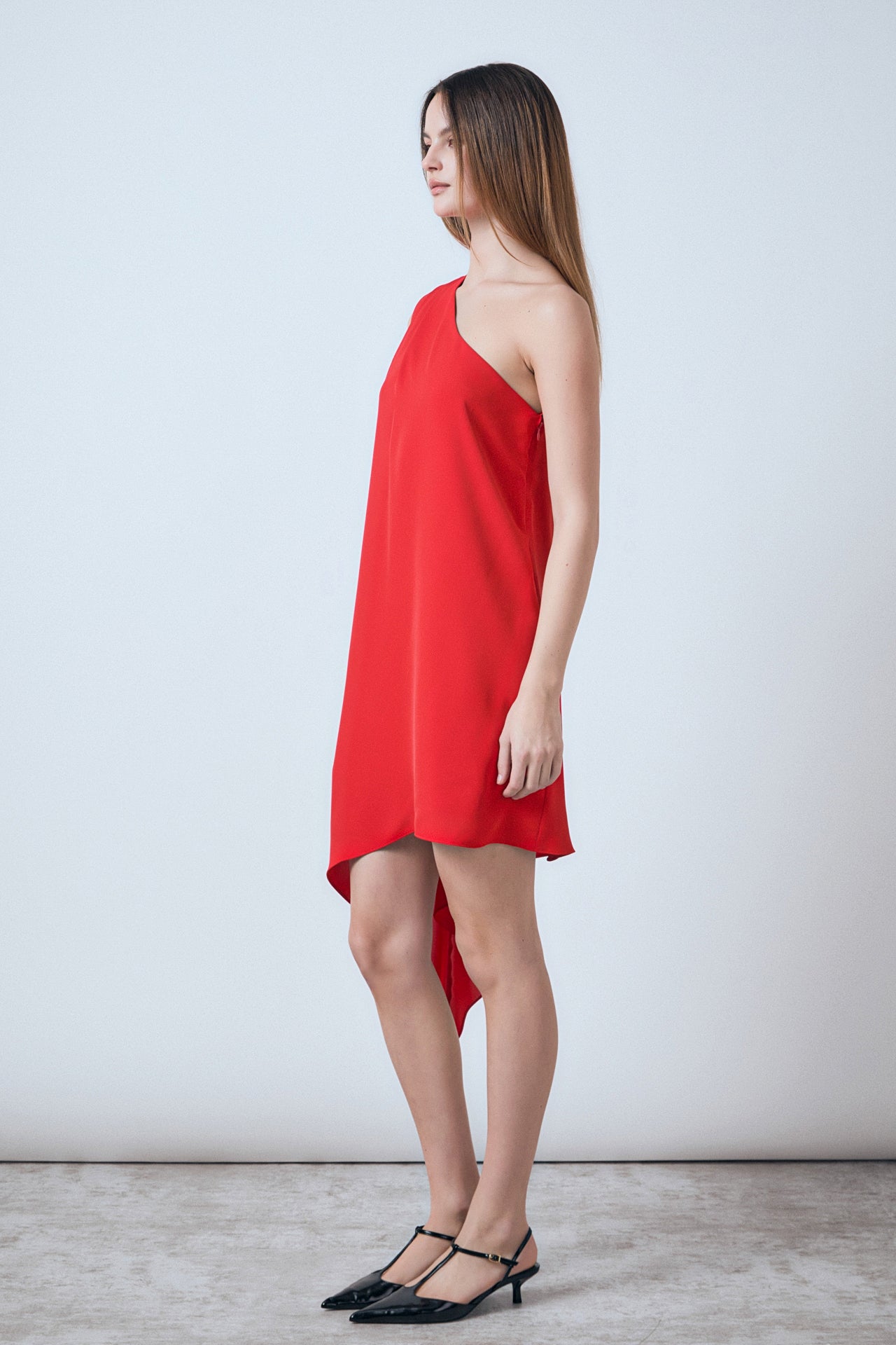 Endless Rose - Shoulder Pintucked Asymmetrical Mini Dress Black / S Endless Rose - Shoulder Pintucked Asymmetrical Mini Dress Black / S
