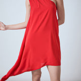 Shoulder Pintucked Asymmetrical Mini Dress