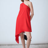 Shoulder Pintucked Asymmetrical Mini Dress