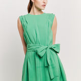 Pintuck Shoulder Belted Mini Dress