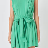 Pintuck Shoulder Belted Mini Dress