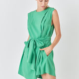 Pintuck Shoulder Belted Mini Dress