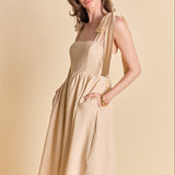 Bow Shoulder Tie Midi Dress