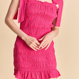 Bow Shoulder Tie Smocked Mini Dress