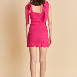 Bow Shoulder Tie Smocked Mini Dress