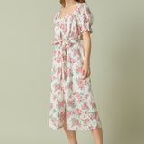 Floral Print Linen Midi Dress