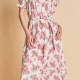 Floral Print Linen Midi Dress