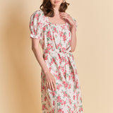 Floral Print Linen Midi Dress