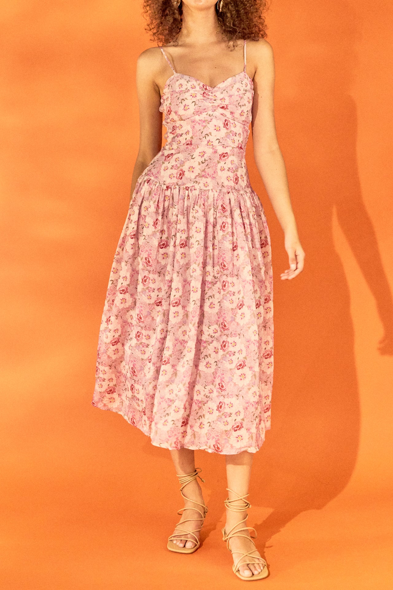 pink floral drop waist dress Sylina | PINK Hibiscus Floral Print Square-Neck Midi Dress With Drop Waist