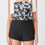 Contrast Bow Strap Printed Top