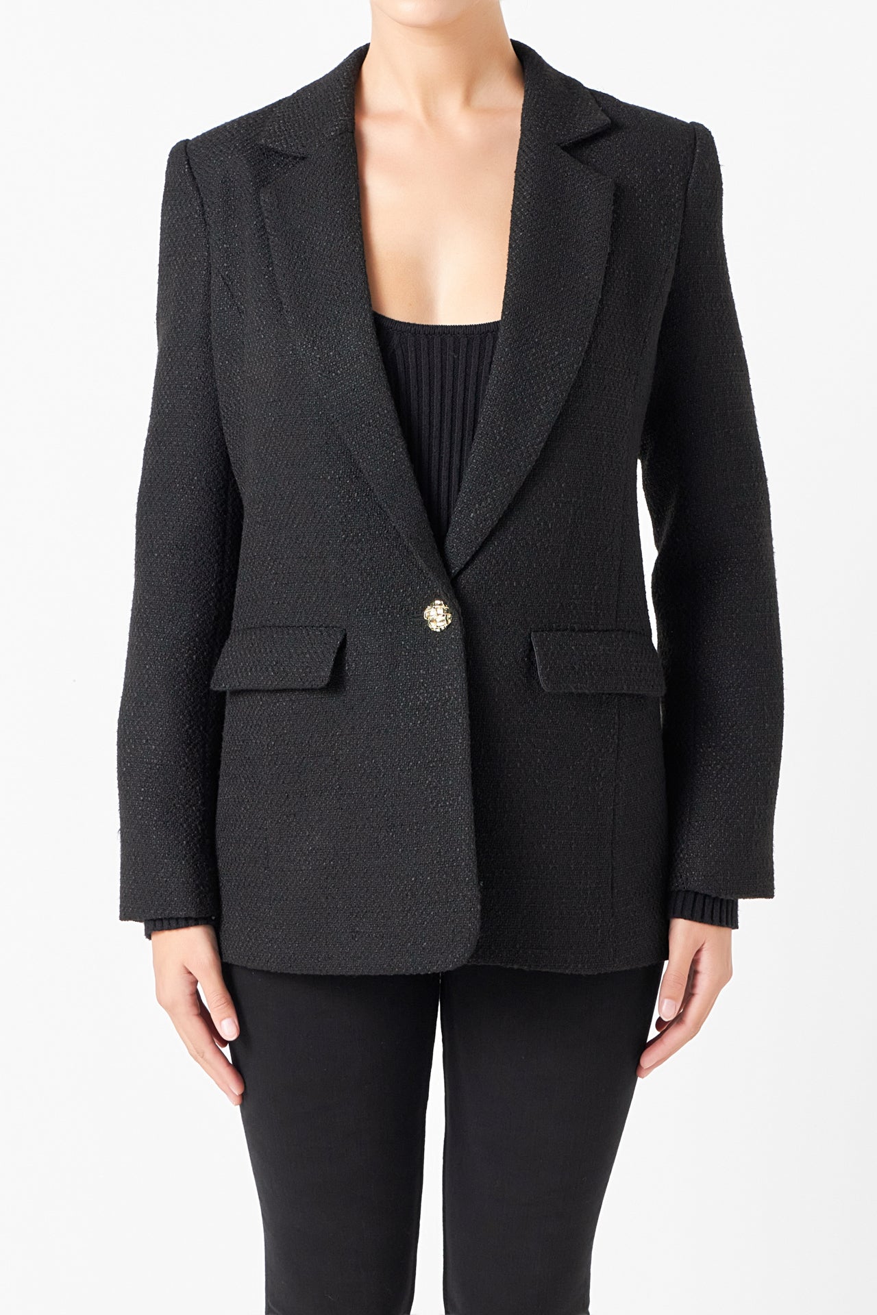 Endless Rose - Tweed Single Breast Blazer - Blazers in Women's Clothing available at endlessrose.com