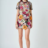 Floral Embroidered Mini Skirt
