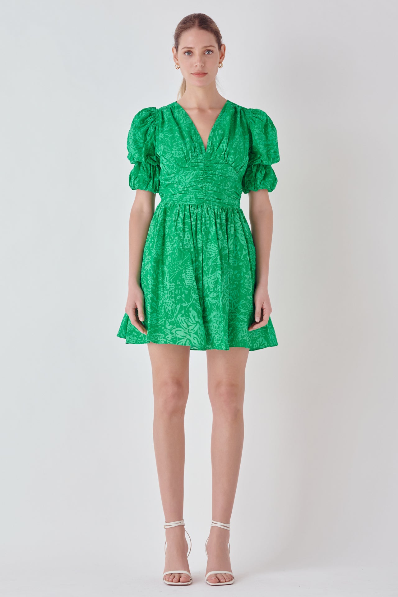 Endless Rose - Floral Puff Sleeves Dress with Ruched Waist - Dresses in Women's Clothing available at endlessrose.com