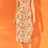 Cotton Floral Print Cutout Maxi Dress