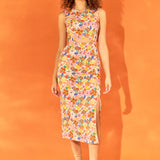 Cotton Floral Print Cutout Maxi Dress