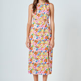 Cotton Floral Print Cutout Maxi Dress