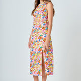 Cotton Floral Print Cutout Maxi Dress