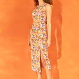 Cotton Floral Print Cutout Maxi Dress