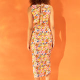 Cotton Floral Print Cutout Maxi Dress