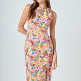 Cotton Floral Print Cutout Maxi Dress
